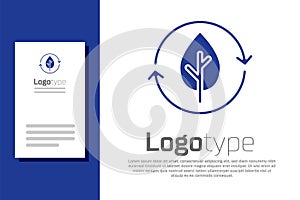 Blue Recycle symbol and leaf icon isolated on white background. Environment recyclable go green. Logo design template