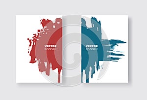 Blue and red abstract design set. Ink paint on brochure, Monochrome element isolated on white.