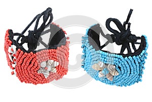 Blue and red beads bracelets isolated