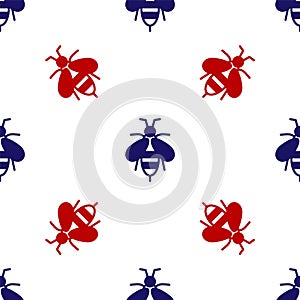 Blue and red Bee icon isolated seamless pattern on white background. Sweet natural food. Honeybee or apis with wings