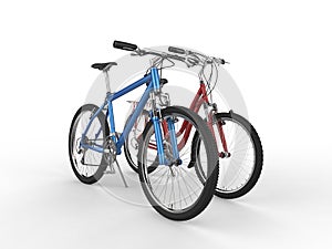 Blue and red bicycles