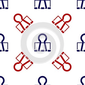 Blue and red Binder clip icon isolated seamless pattern on white background. Paper clip. Vector