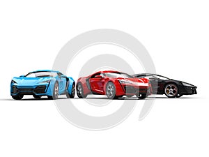 Blue, red and black sportscars