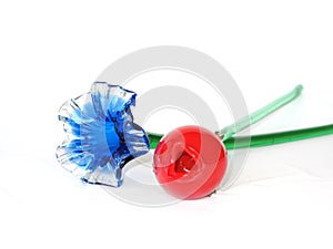 Blue and Red Blown Art Glass Flowers