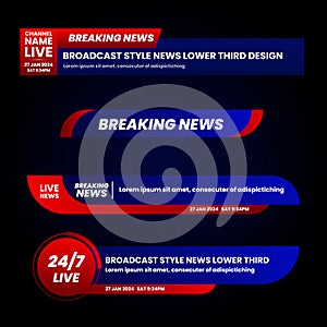 Blue and Red Breaking News Lower Thirds Banner for Television, Video and Media Channel.