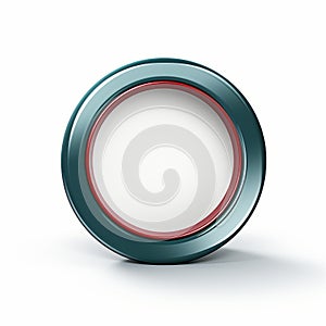 a blue and red button on a white background