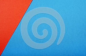 Blue and red cardboard. Red and blue paper texture background. Abstract geometric flat composition. Copy spaces