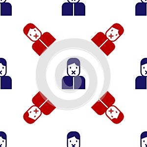 Blue and red Censor and freedom of speech concept icon isolated seamless pattern on white background. Media prisoner and