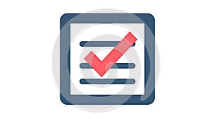 A blue and red check mark is on a white background