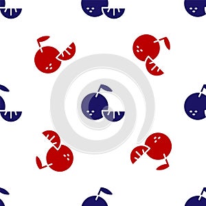 Blue and red Citrus fruit icon isolated seamless pattern on white background. Orange in a cut. Healthy lifestyle. Vector