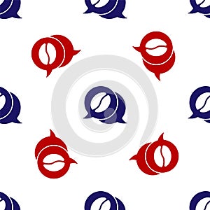 Blue and red Coffee and conversation icon isolated seamless pattern on white background. Coffee talk. Speech bubbles