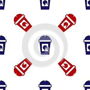 Blue and red Coffee cup to go icon isolated seamless pattern on white background. Take away print. Vector