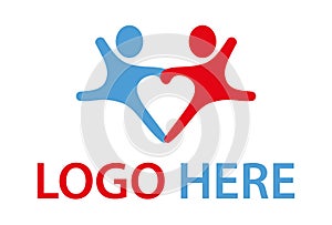 Blue and Red Color Abstract Unite People Love Logo Design