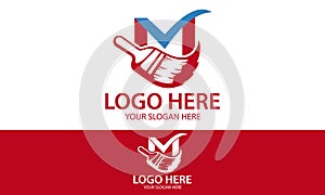 Blue and Red Color Unique Initial Letter M Brush Logo Design