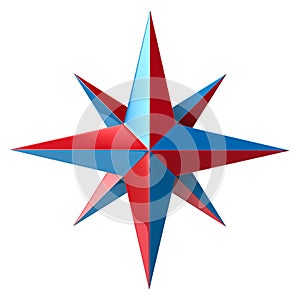 Blue and red compass rose 3d illustration