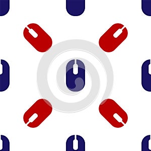 Blue and red Computer mouse icon isolated seamless pattern on white background. Optical with wheel symbol. Vector