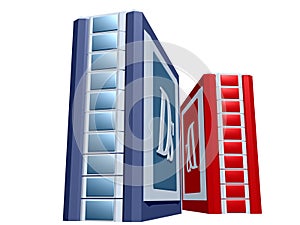 Blue and red Computer tower