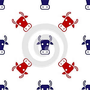 Blue and red Cow icon isolated seamless pattern on white background. Vector