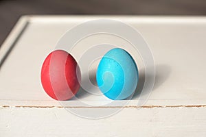 Blue and red Easter eggs