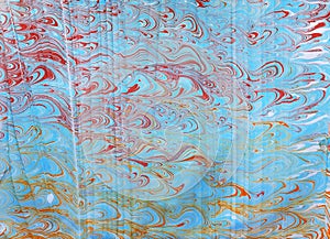 Blue red ebru with waves pattern