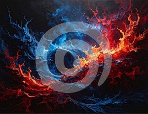Blue red fire abstract background digital 3d texture composition
