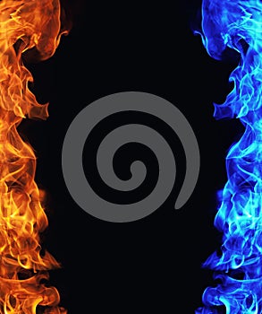 Blue and red fire on black