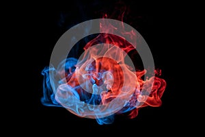 Blue and red fire isolated on black background