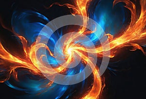 Blue and red fire isolated on black background