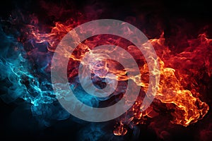 Blue and red fire isolated on black background
