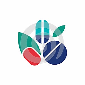 A blue and red flower surrounded by lush green leaves in a natural setting, Design a minimalist logo representing the concept of