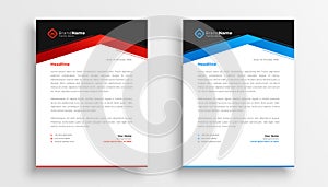 blue and red formal corporate letterhead template in set of two