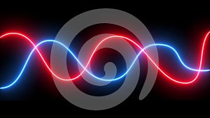 Blue and Red Glowing Neon Line. Abstract Seamless looped neon glow color moving animation.