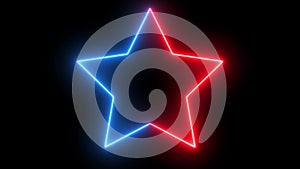 Blue and Red Glowing Neon Star shape. Abstract Seamless looped neon glow color moving animation.