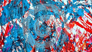 Blue red gray painting blurred abstract vivid background, texture and strokes of brush