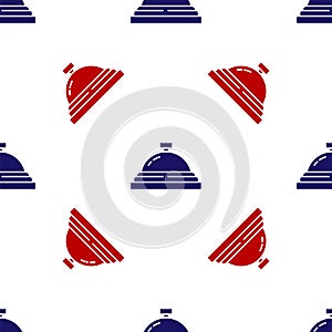 Blue and red Hotel service bell icon isolated seamless pattern on white background. Reception bell. Vector