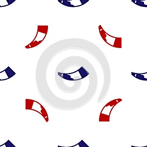 Blue and red Hunting horn icon isolated seamless pattern on white background. Vector