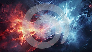 Blue and red, ice and fire background texture, cold and warm, two elements touch in the middle