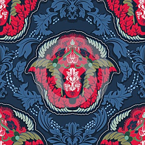 Blue and red indian seamless pattern