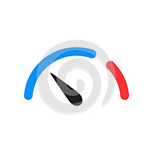 Blue and red indicator with arrow