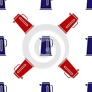 Blue and red Kettle with handle icon isolated seamless pattern on white background. Teapot icon. Vector Illustration