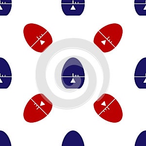 Blue and red Kitchen timer icon isolated seamless pattern on white background. Egg timer. Cooking utensil. Vector