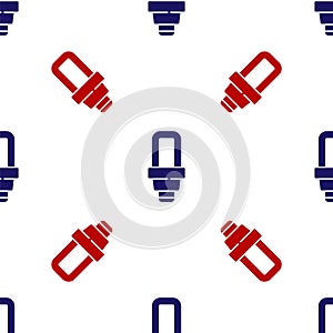 Blue and red LED light bulb icon isolated seamless pattern on white background. Economical LED illuminated lightbulb