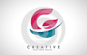 Blue and Red Letter G with Leaf and Creative Swoosh Logo Design