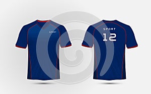 Blue and red lines layout football sport t-shirt, kits, jersey, shirt design template