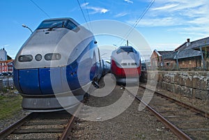 Blue & red locomotive