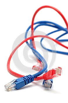 Blue and red network cables
