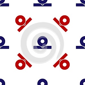 Blue and red Otolaryngological head reflector icon isolated seamless pattern on white background. Equipment for