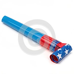 Blue and red party blower isolated on white background
