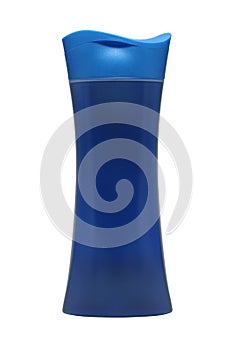Blue red pink shower gel bottle concave shape isolated on white background
