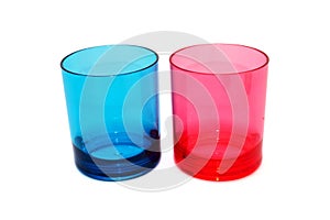 Blue and red plastic glass
